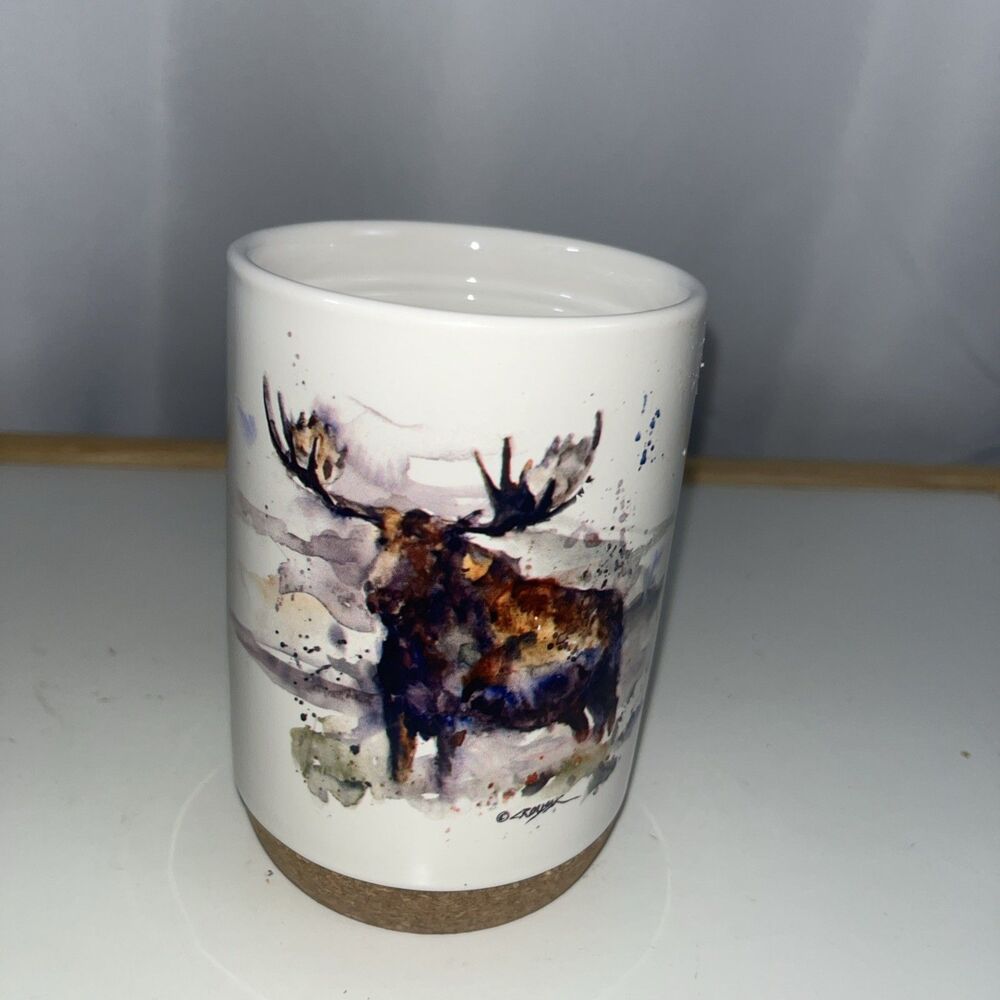 Demdaco Ceramic Mug Stoneware Corked Base Watercolor Style Moose Dean Crouser